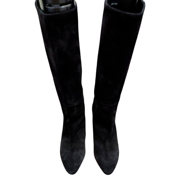 Longchamp -women’s Roseau Heeled boots Black suede leather Bamboo logo EU 38/7.5 - Picture 4 of 14